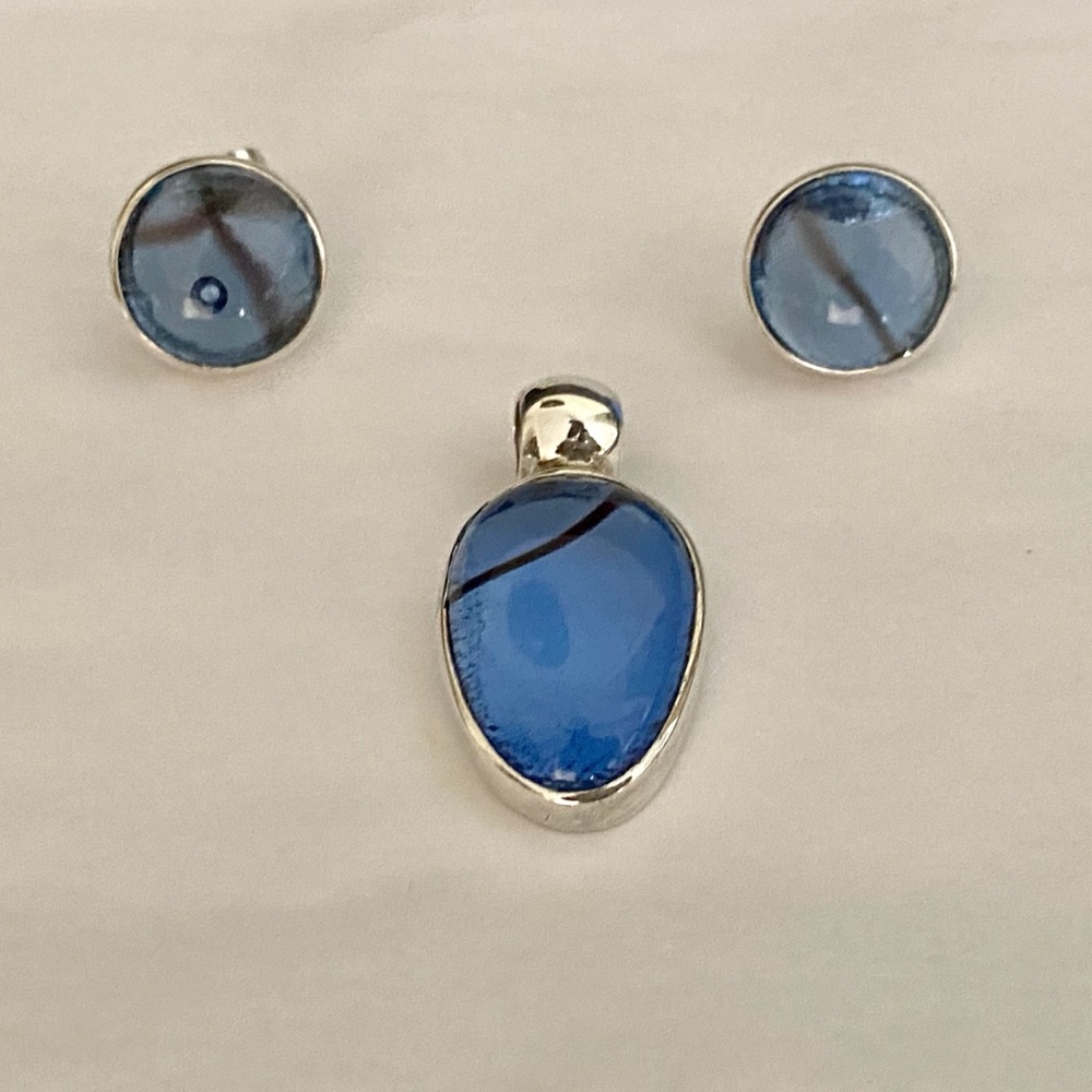 .925 Sterling Silver Blue Set
